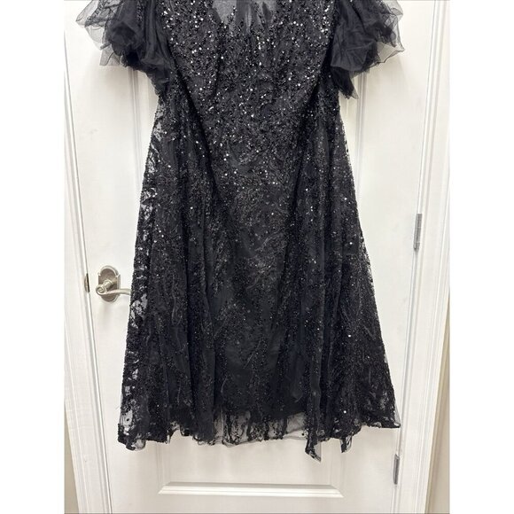 MAC DUGGAL Size 24 Black 20477 Flutter Sleeve Embellished Cocktail Midi Dress - Picture 6 of 10